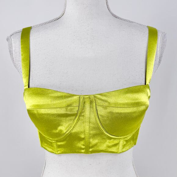 Bronx and Banco Women's Capri Satin Bralette Top XS Lime Green - Picture 2 of 15